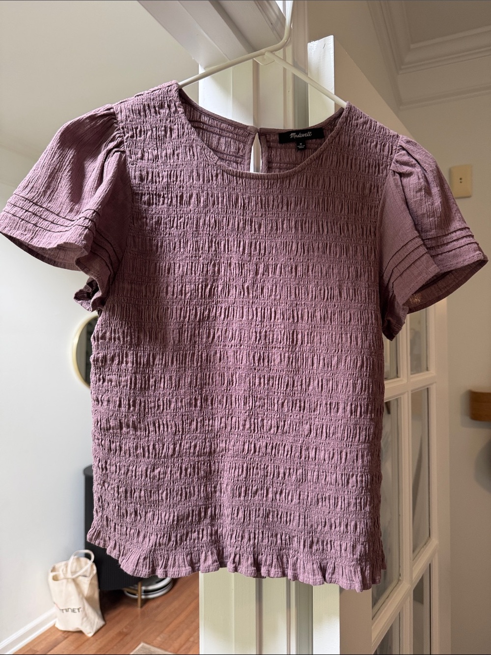 Madewell Dusty Mauve Textured Short-flutter Sleeve Top size M